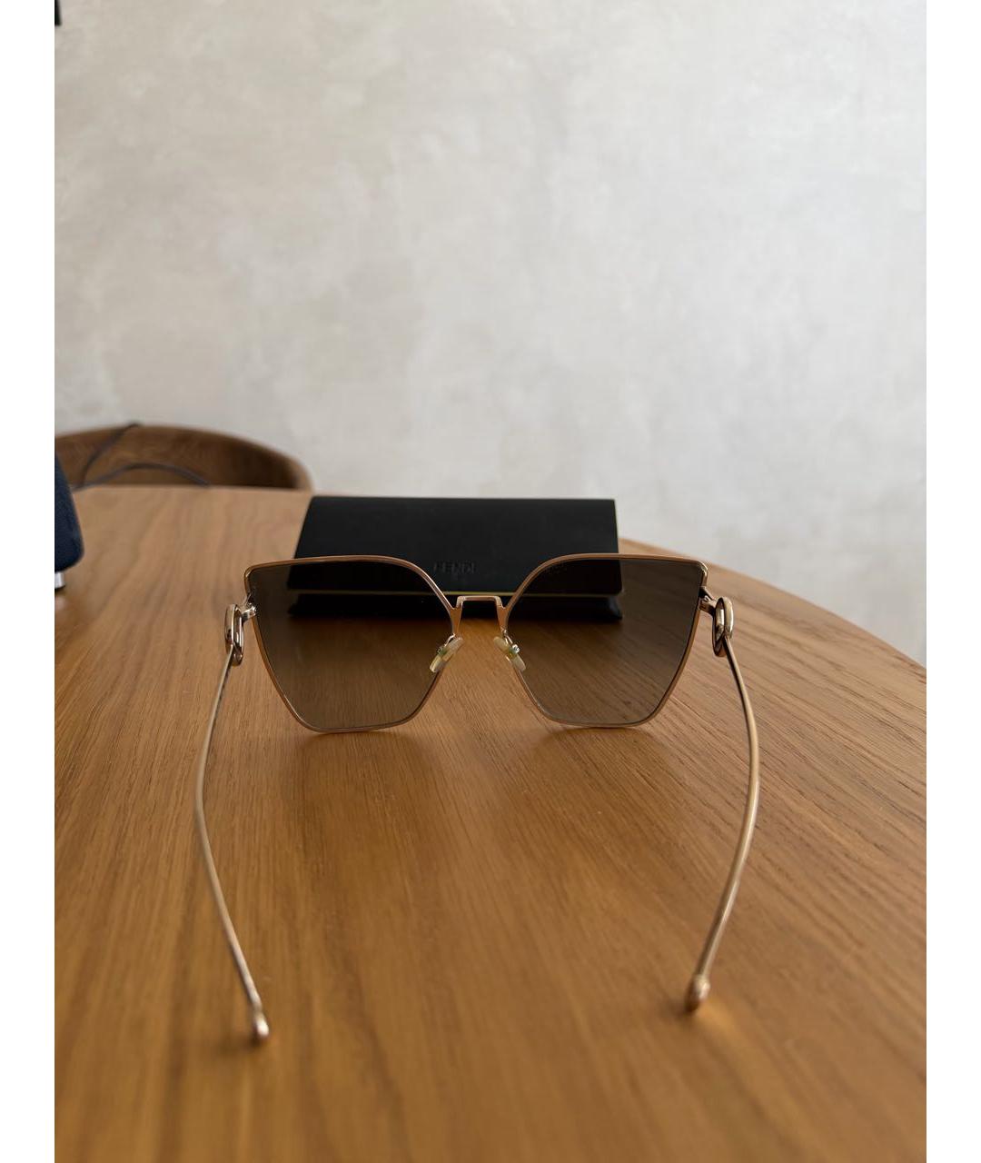 FENDI Золотые металлические солнцезащитные очки, фото 2
