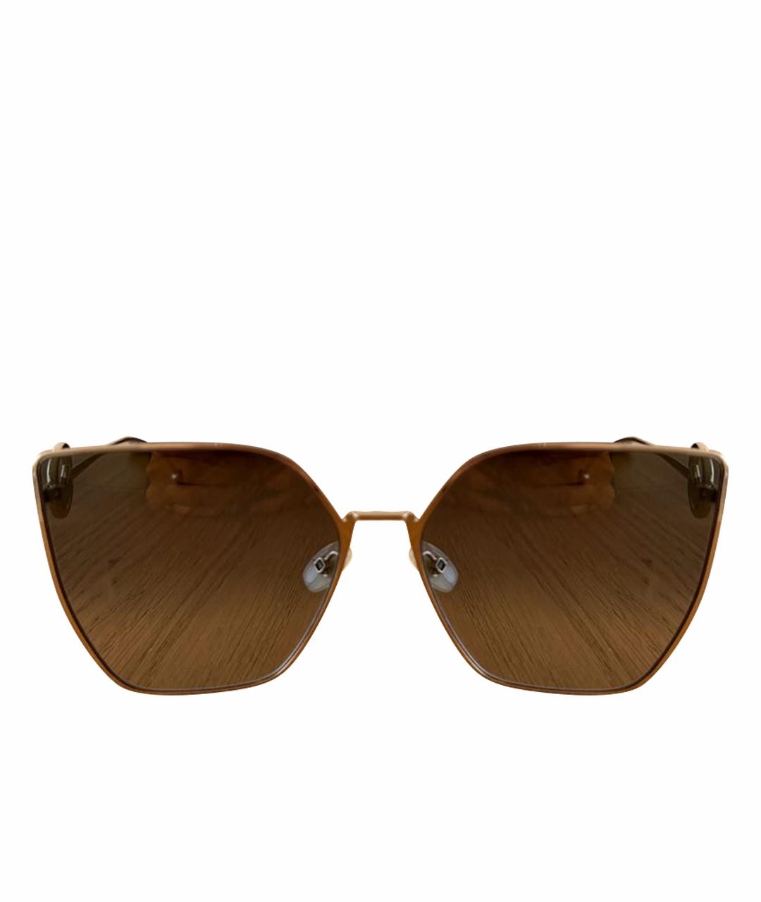 FENDI Золотые металлические солнцезащитные очки, фото 1