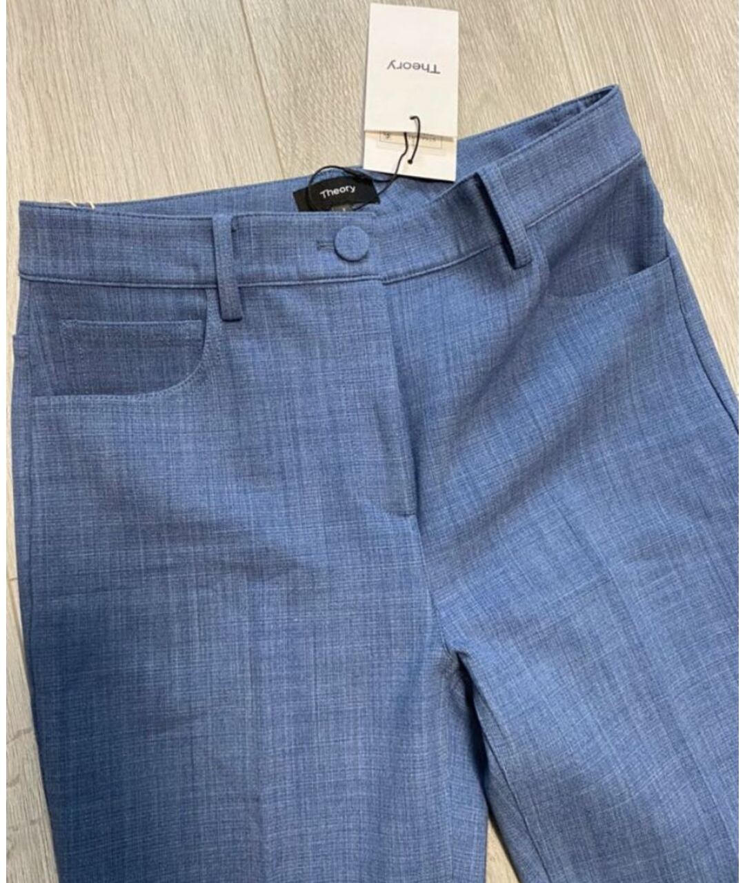 THEORY Голубые шерстяные прямые брюки, фото 6