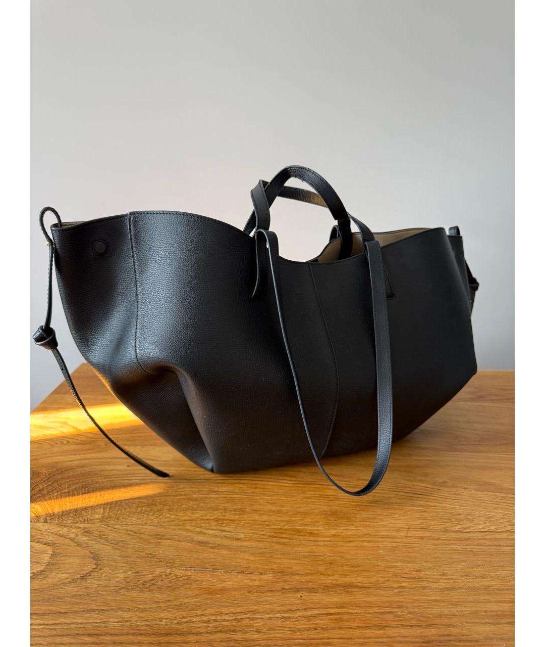 POLENE Черная кожаная сумка тоут, фото 3