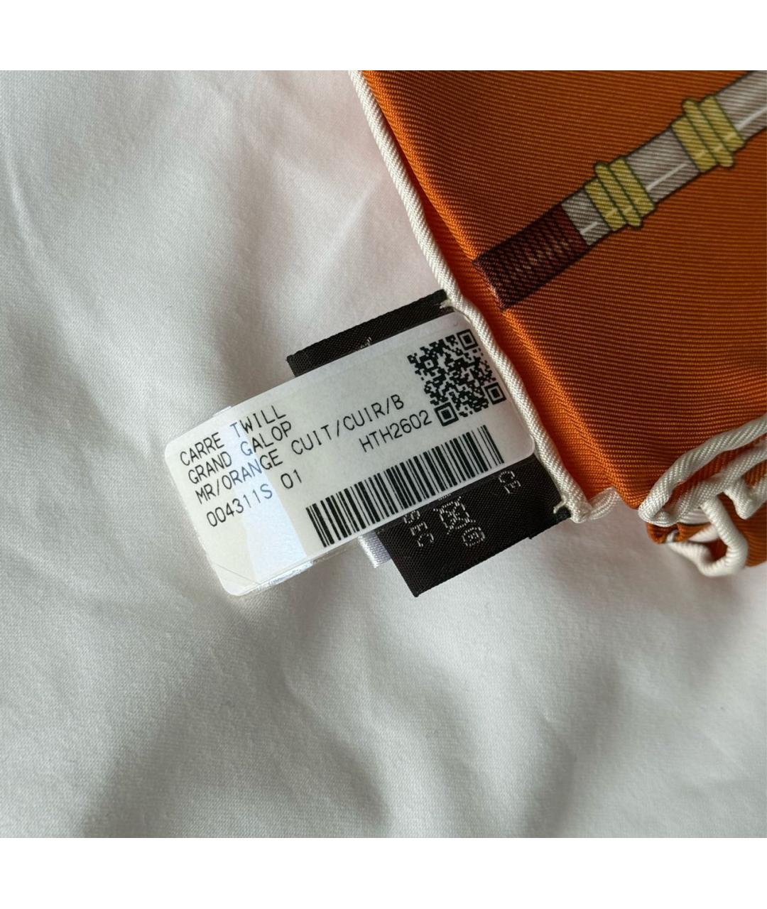 HERMES Оранжевый шелковый платок, фото 3