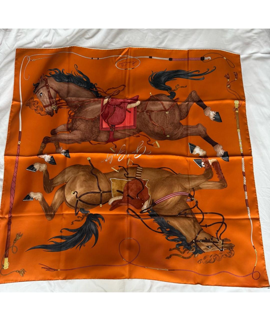 HERMES Оранжевый шелковый платок, фото 6