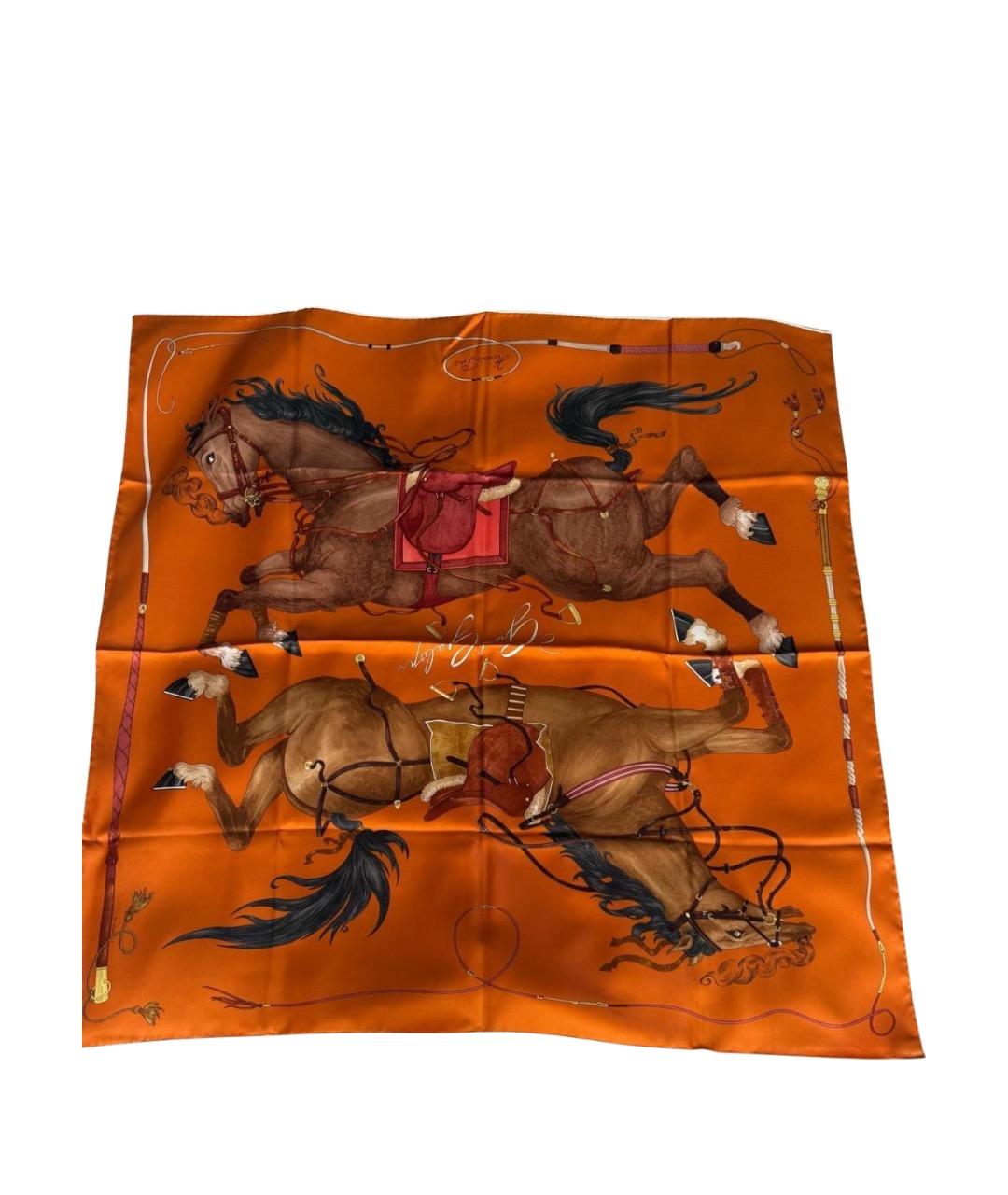 HERMES Оранжевый шелковый платок, фото 1