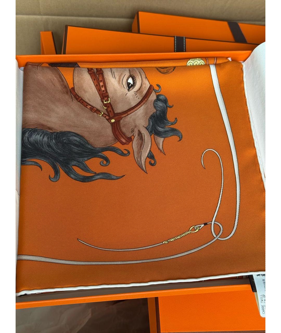 HERMES Оранжевый шелковый платок, фото 4