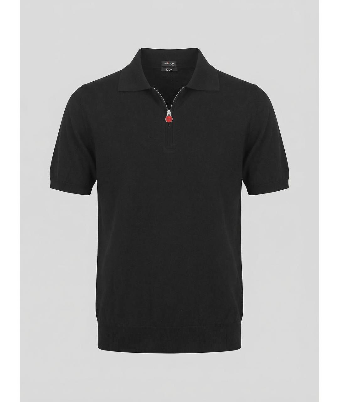 KITON Черное хлопковое поло с коротким рукавом, фото 9