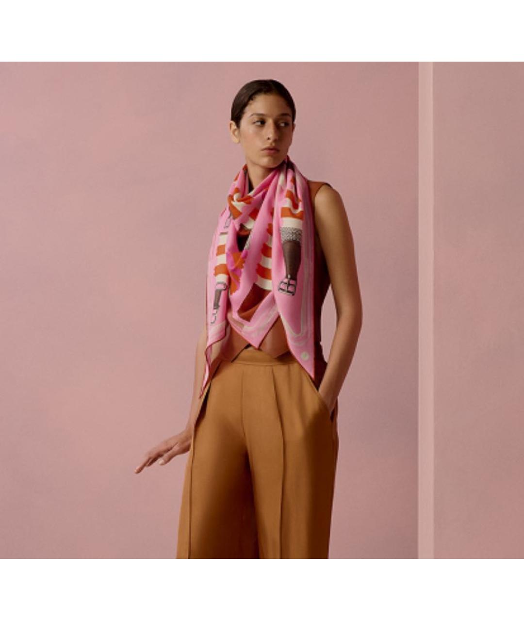 HERMES Розовый кашемировый шарф, фото 3