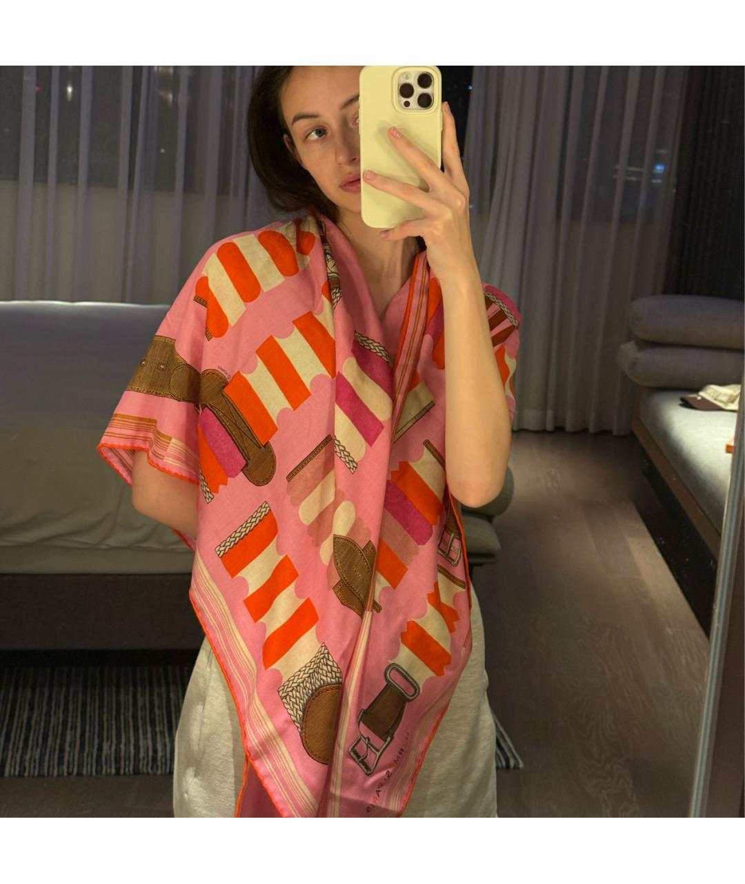 HERMES Розовый кашемировый шарф, фото 4