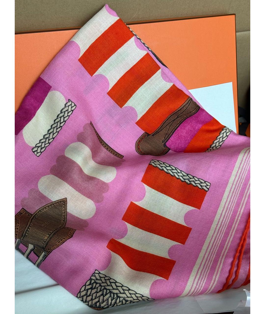 HERMES Розовый кашемировый шарф, фото 2