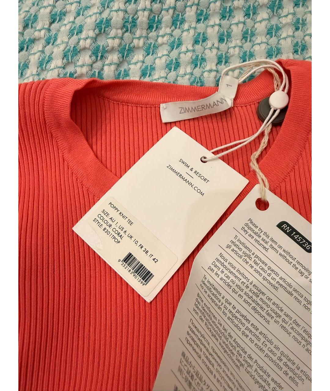 ZIMMERMANN Коралловая вискозная футболка, фото 2