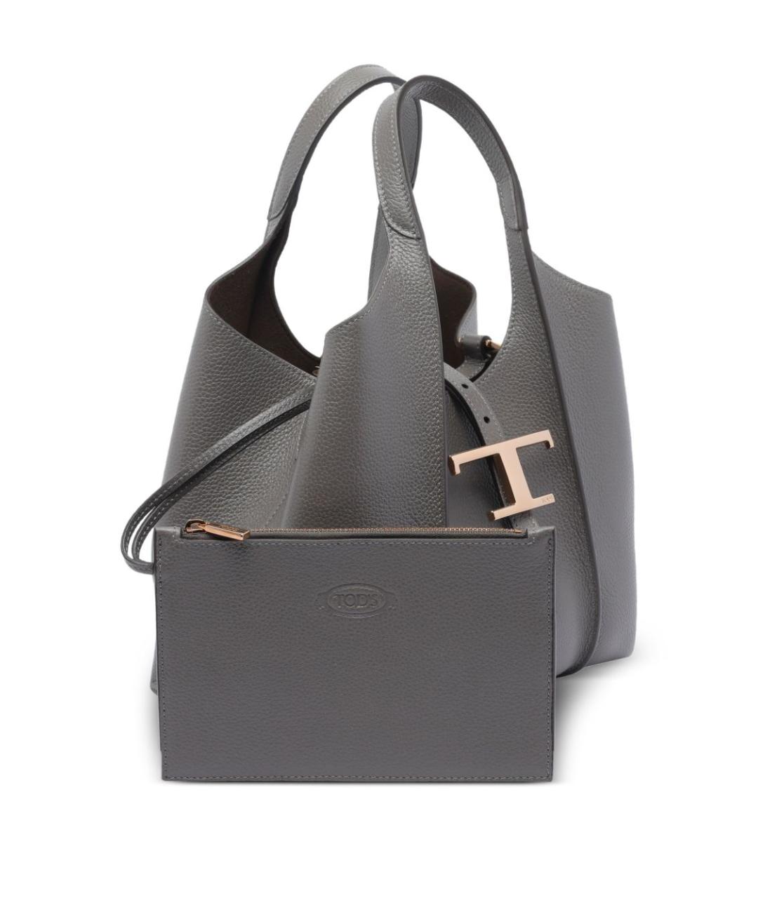 TOD'S Серая кожаная сумка тоут, фото 4