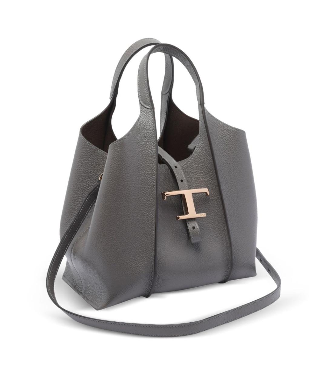 TOD'S Серая кожаная сумка тоут, фото 3