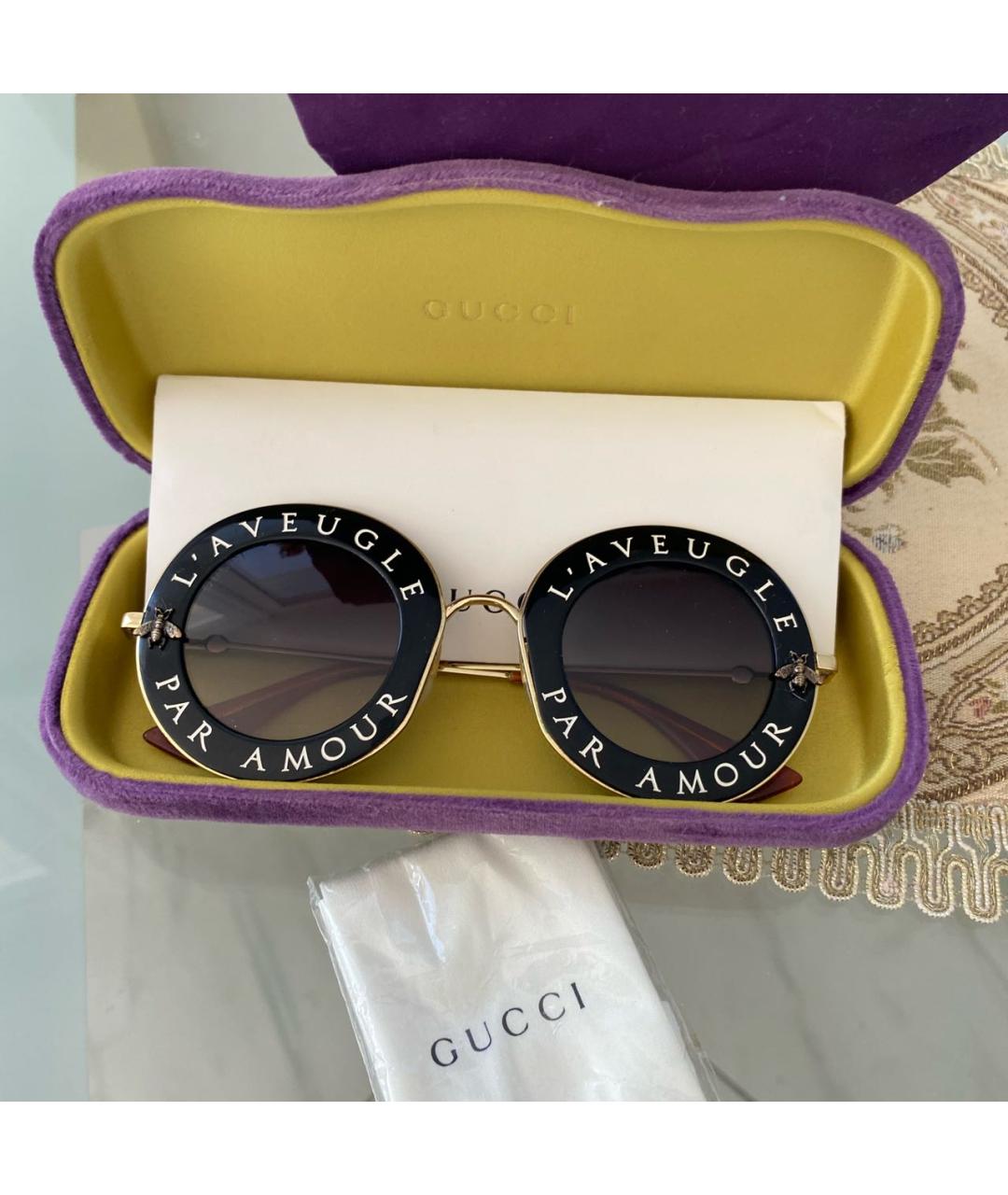 GUCCI Золотые металлические солнцезащитные очки, фото 2