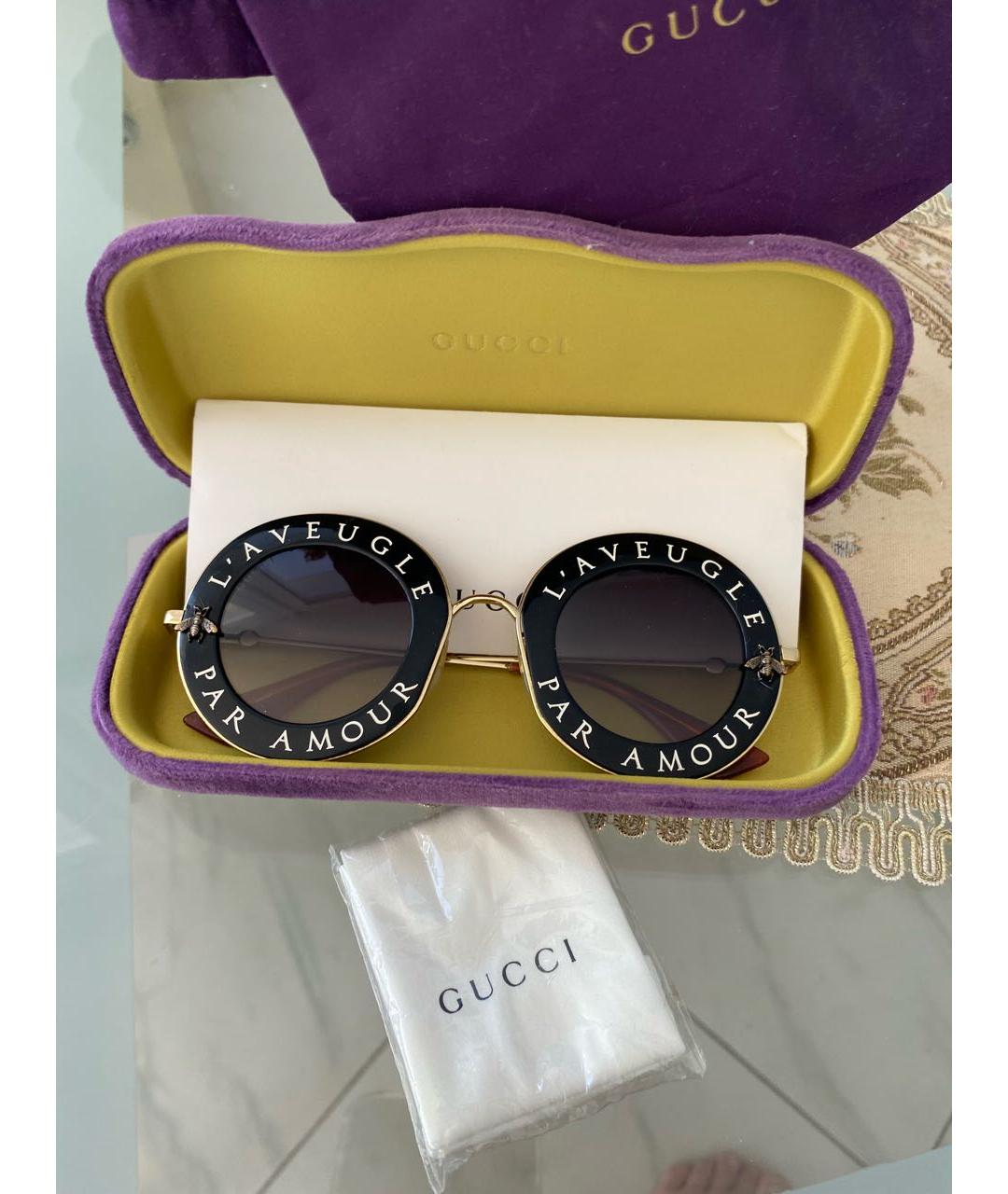 GUCCI Золотые металлические солнцезащитные очки, фото 3