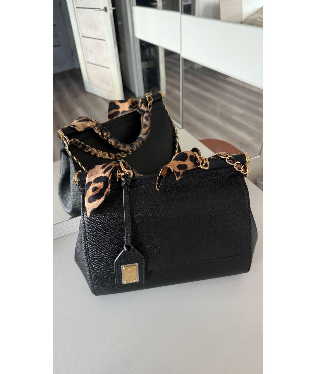 DOLCE&GABBANA Черная кожаная сумка с короткими ручками, фото 2