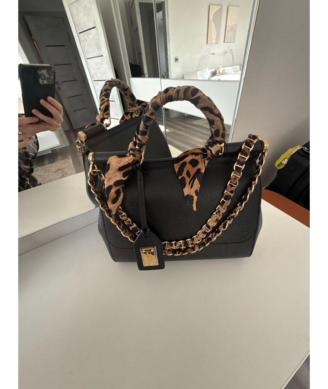 DOLCE&GABBANA Черная кожаная сумка с короткими ручками, фото 3