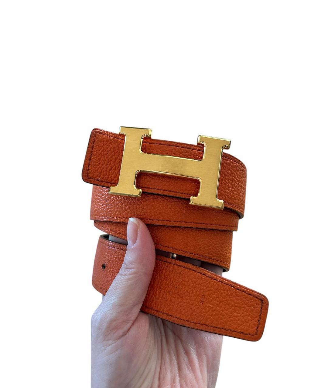 HERMES Оранжевый кожаный ремень, фото 4