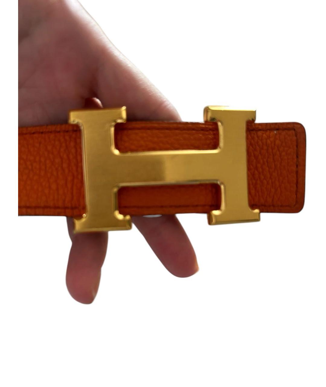 HERMES Оранжевый кожаный ремень, фото 8