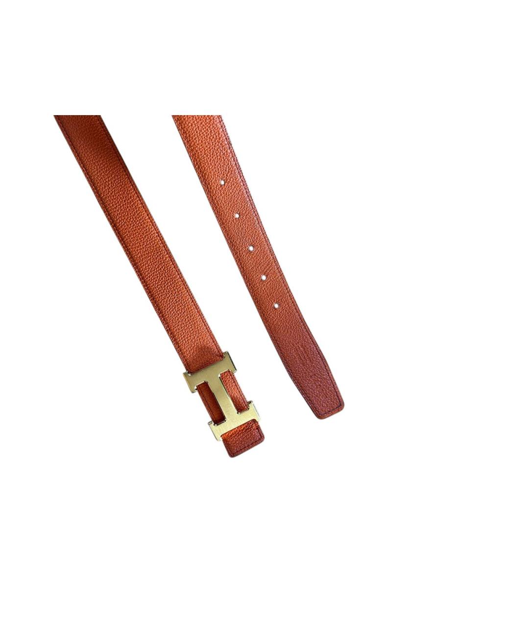HERMES Оранжевый кожаный ремень, фото 7