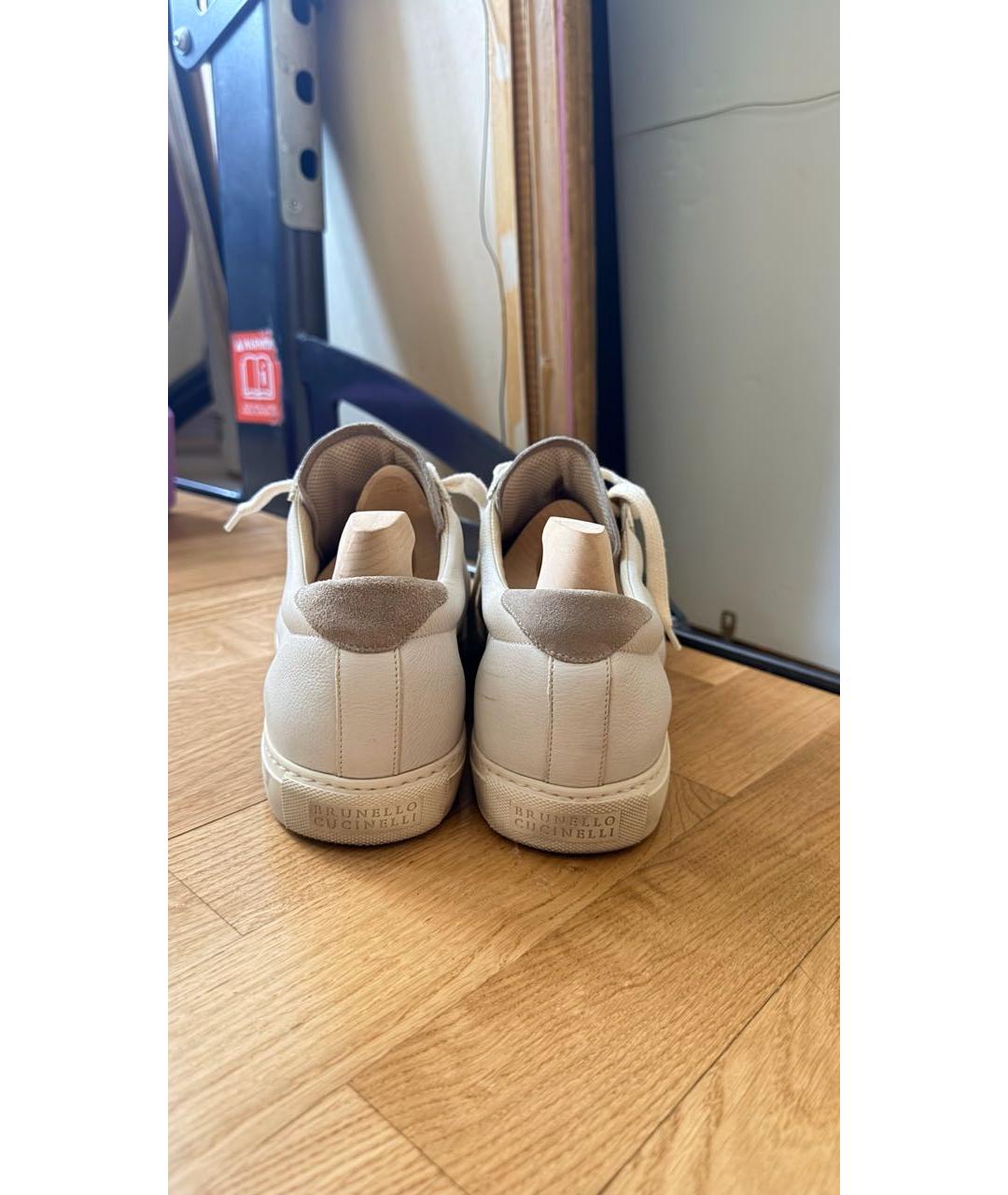 BRUNELLO CUCINELLI Белые кожаные низкие кроссовки / кеды, фото 4