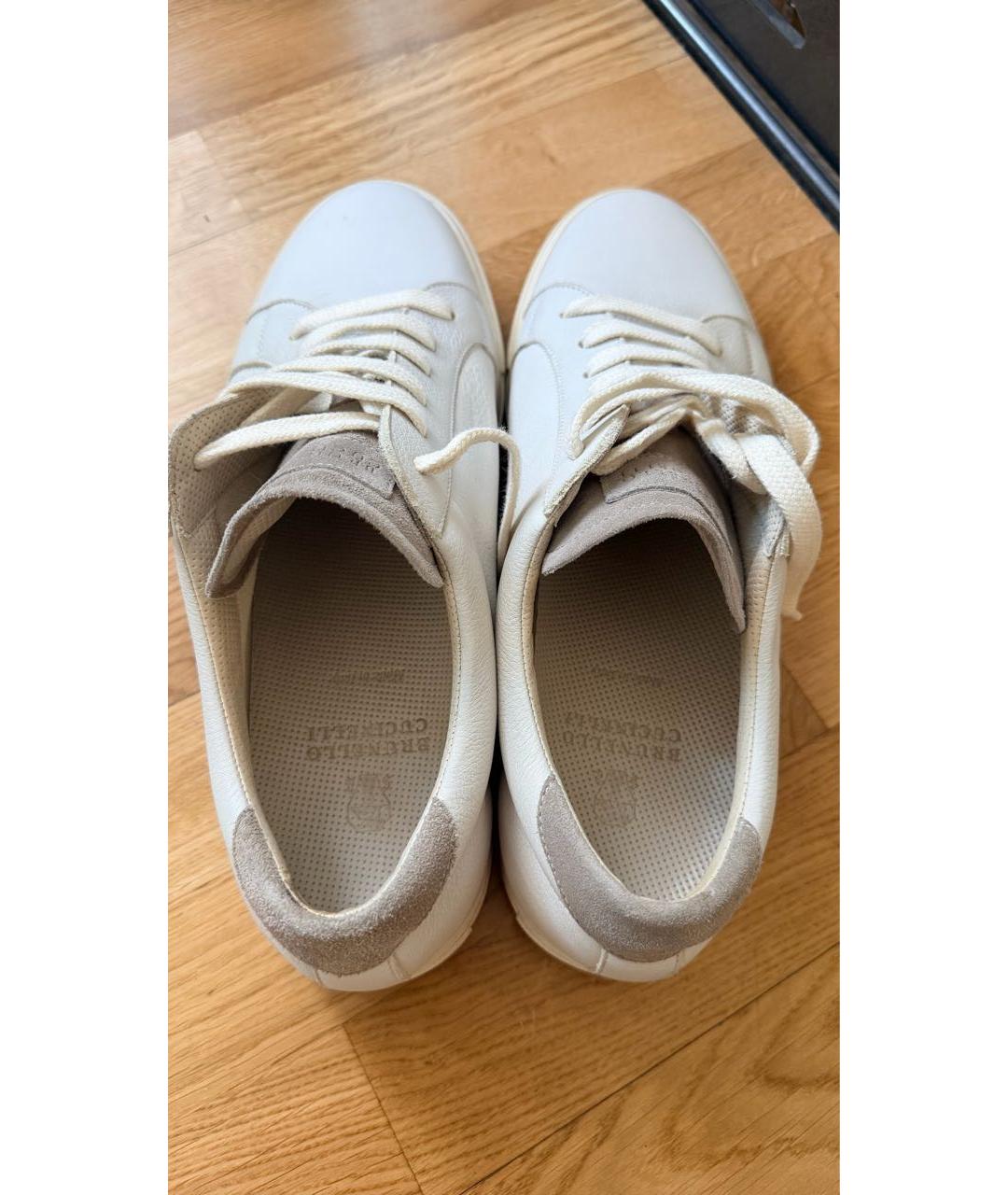 BRUNELLO CUCINELLI Белые кожаные низкие кроссовки / кеды, фото 3