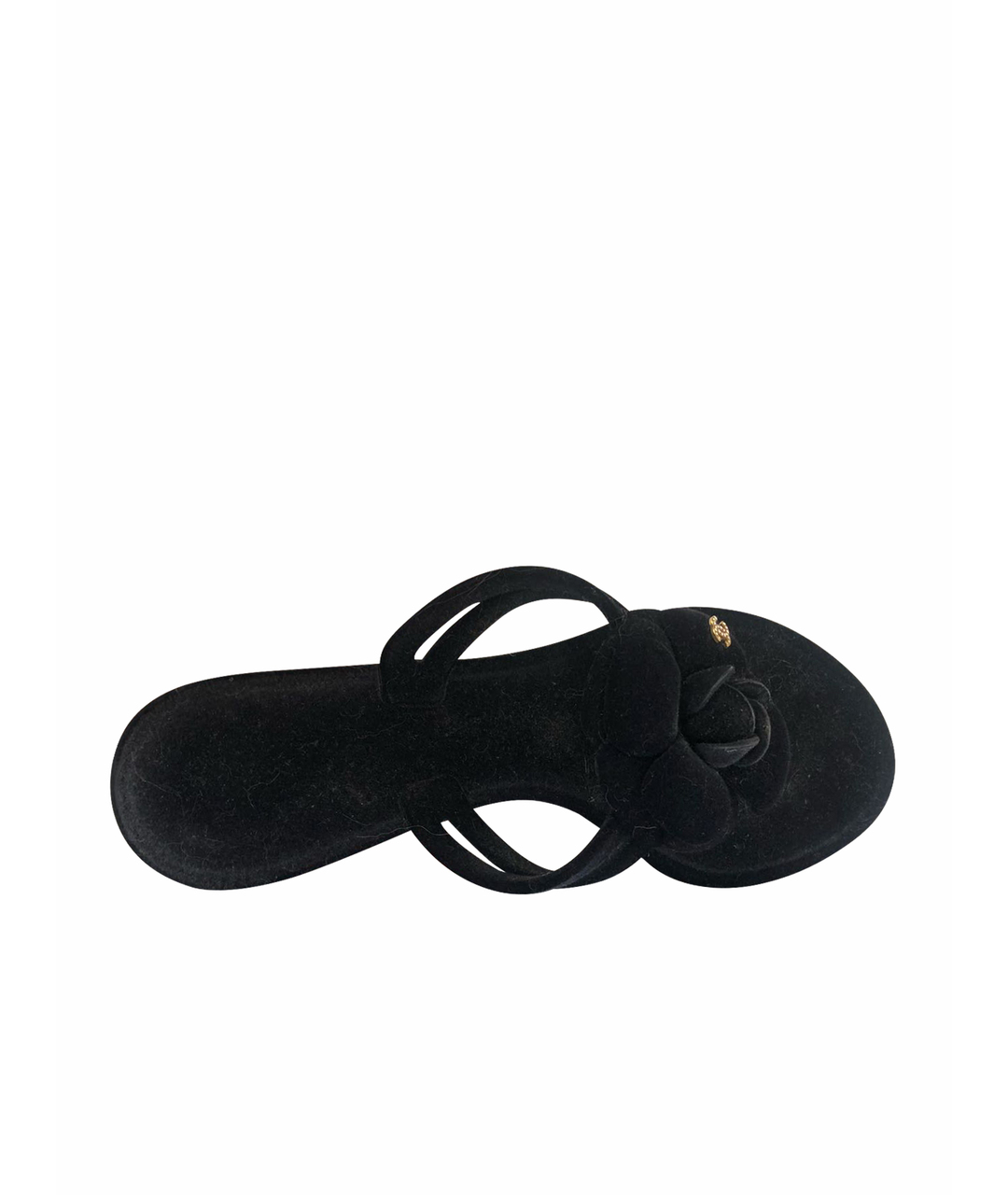 CHANEL PRE-OWNED Черные бархатные шлепанцы, фото 1