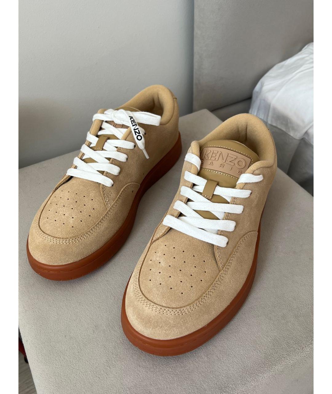 KENZO Бежевые замшевые низкие кроссовки / кеды, фото 2