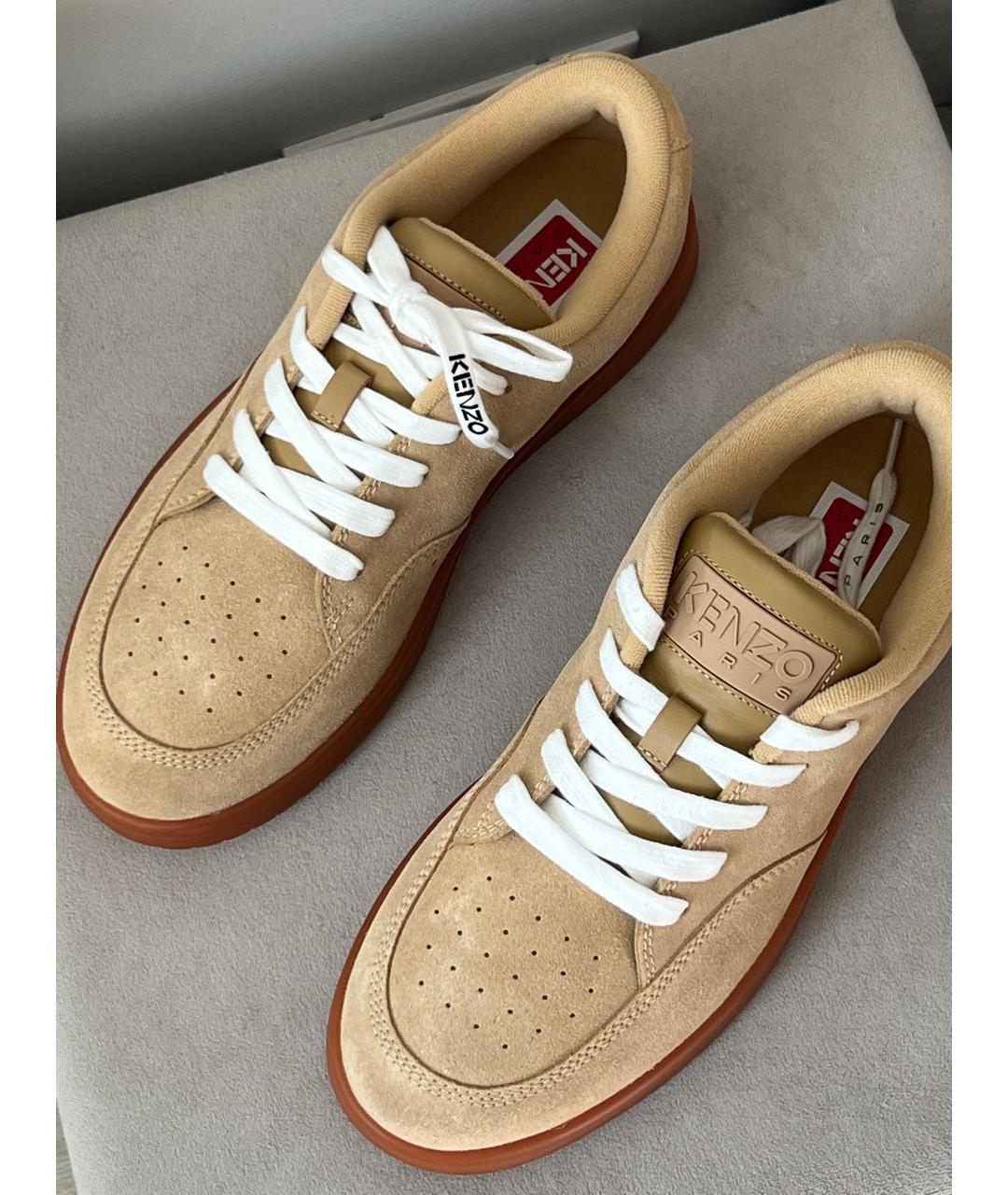 KENZO Бежевые замшевые низкие кроссовки / кеды, фото 3