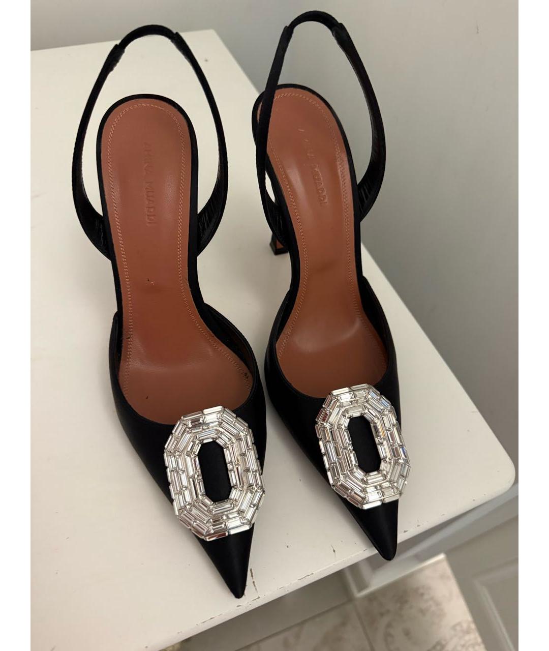 Amina Muaddi Черные текстильные туфли, фото 2