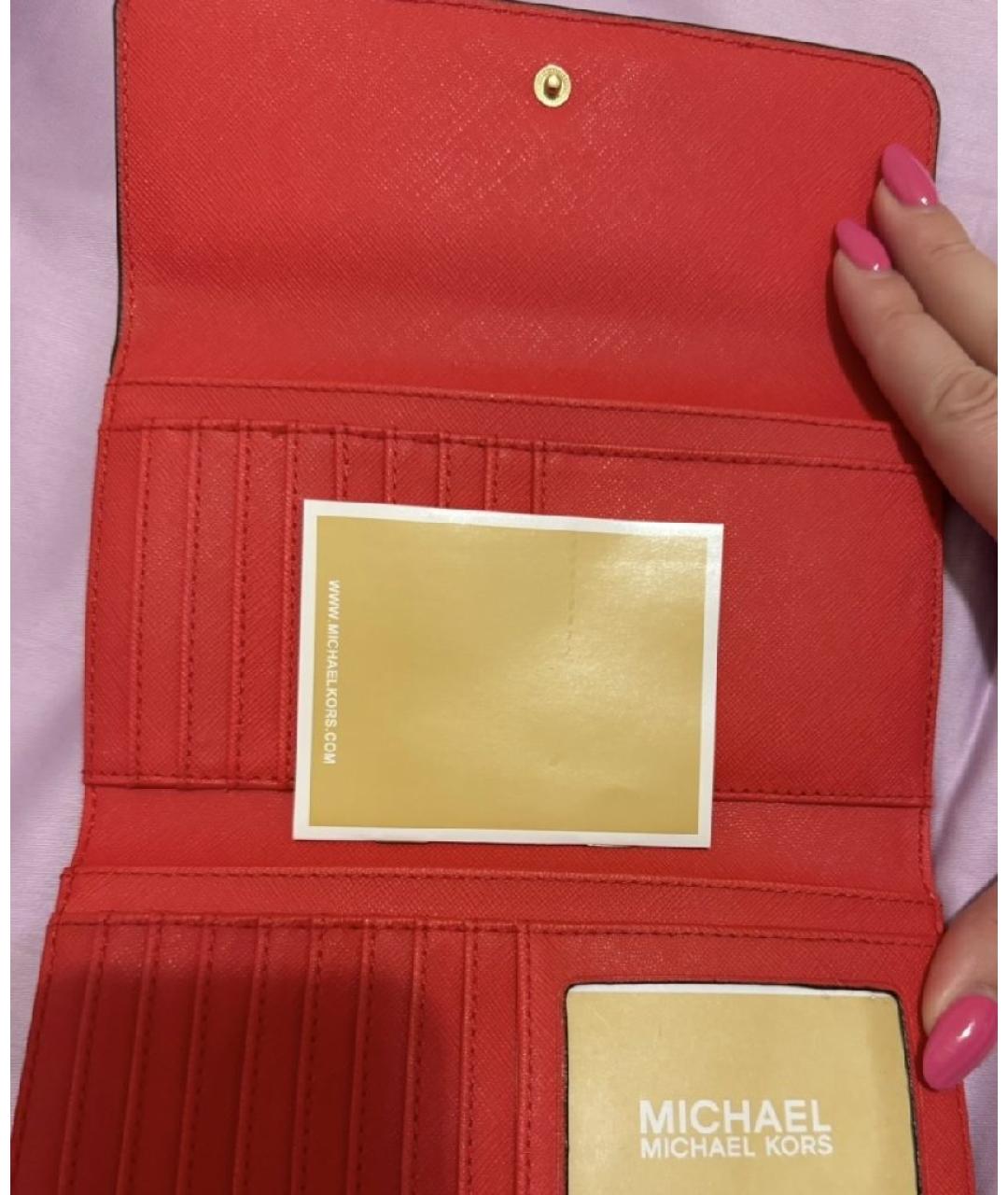 MICHAEL KORS Оранжевый кожаный кошелек, фото 6