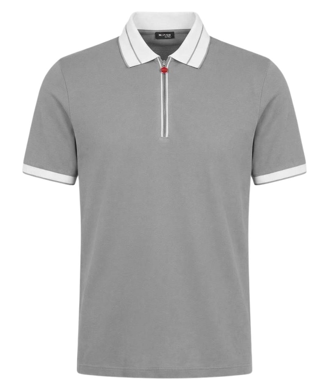 KITON Серое хлопковое поло с коротким рукавом, фото 1