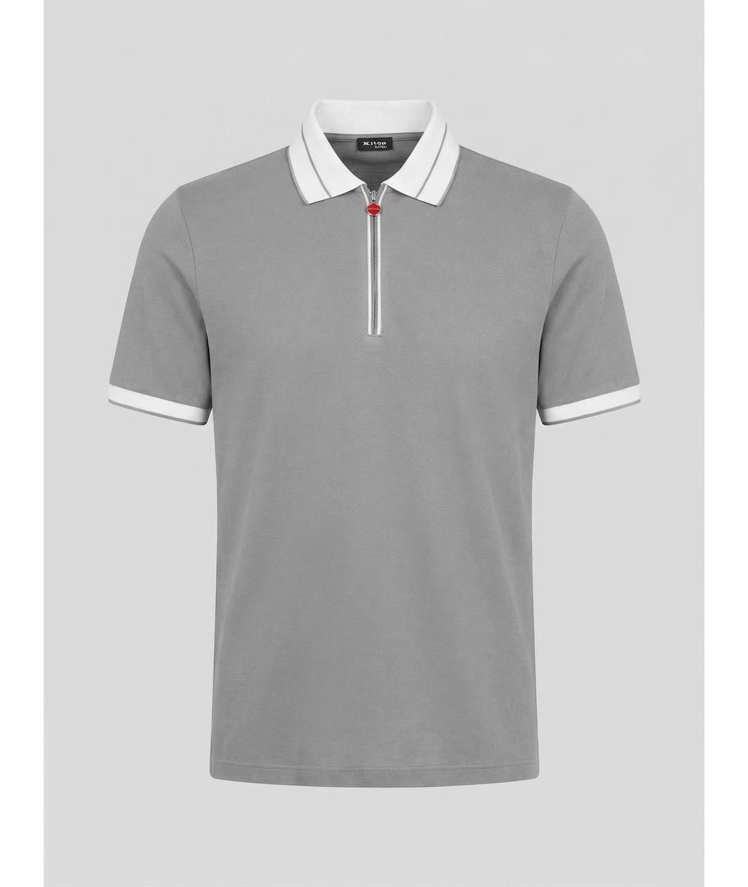 KITON Серое хлопковое поло с коротким рукавом, фото 9