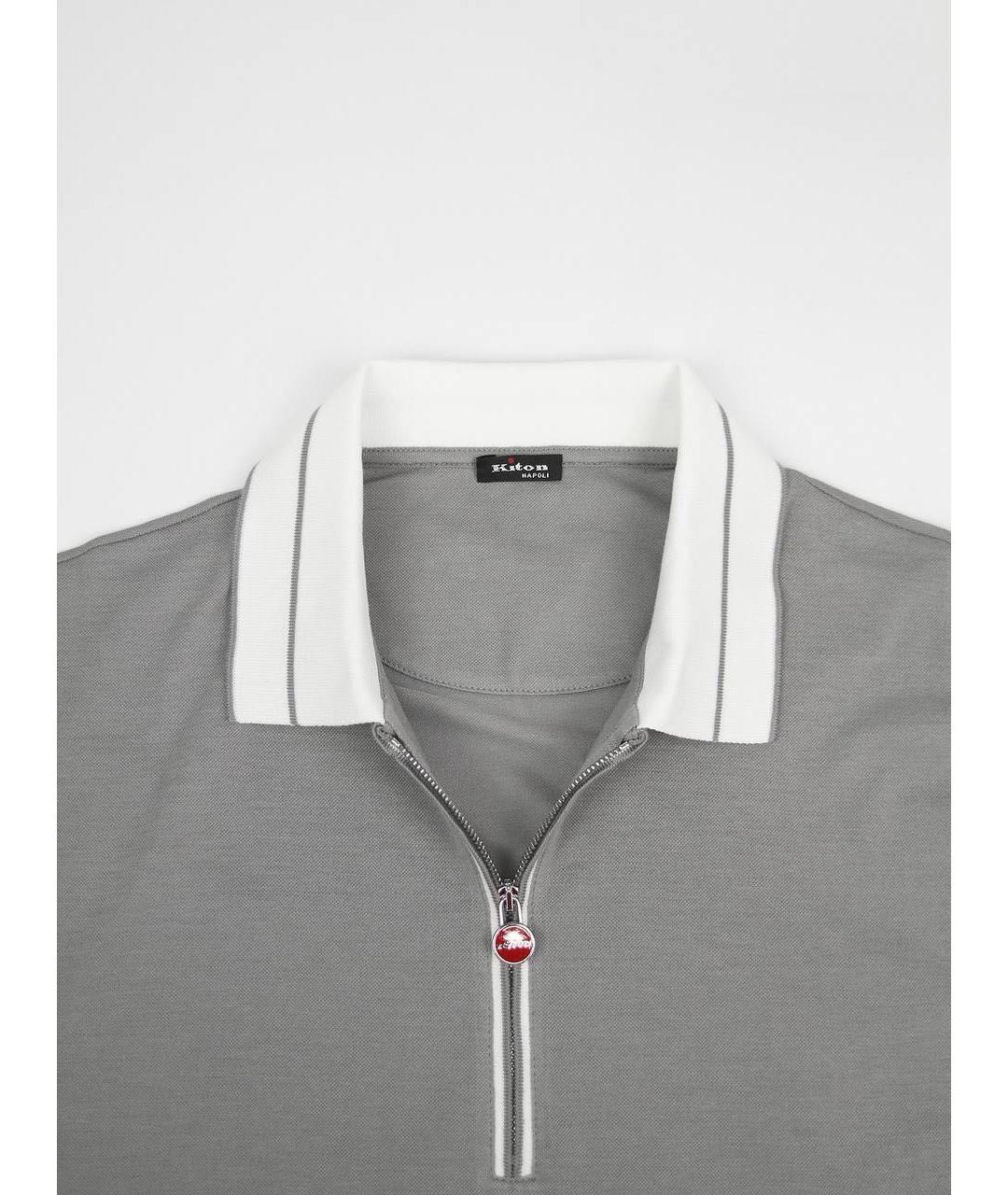 KITON Серое хлопковое поло с коротким рукавом, фото 8