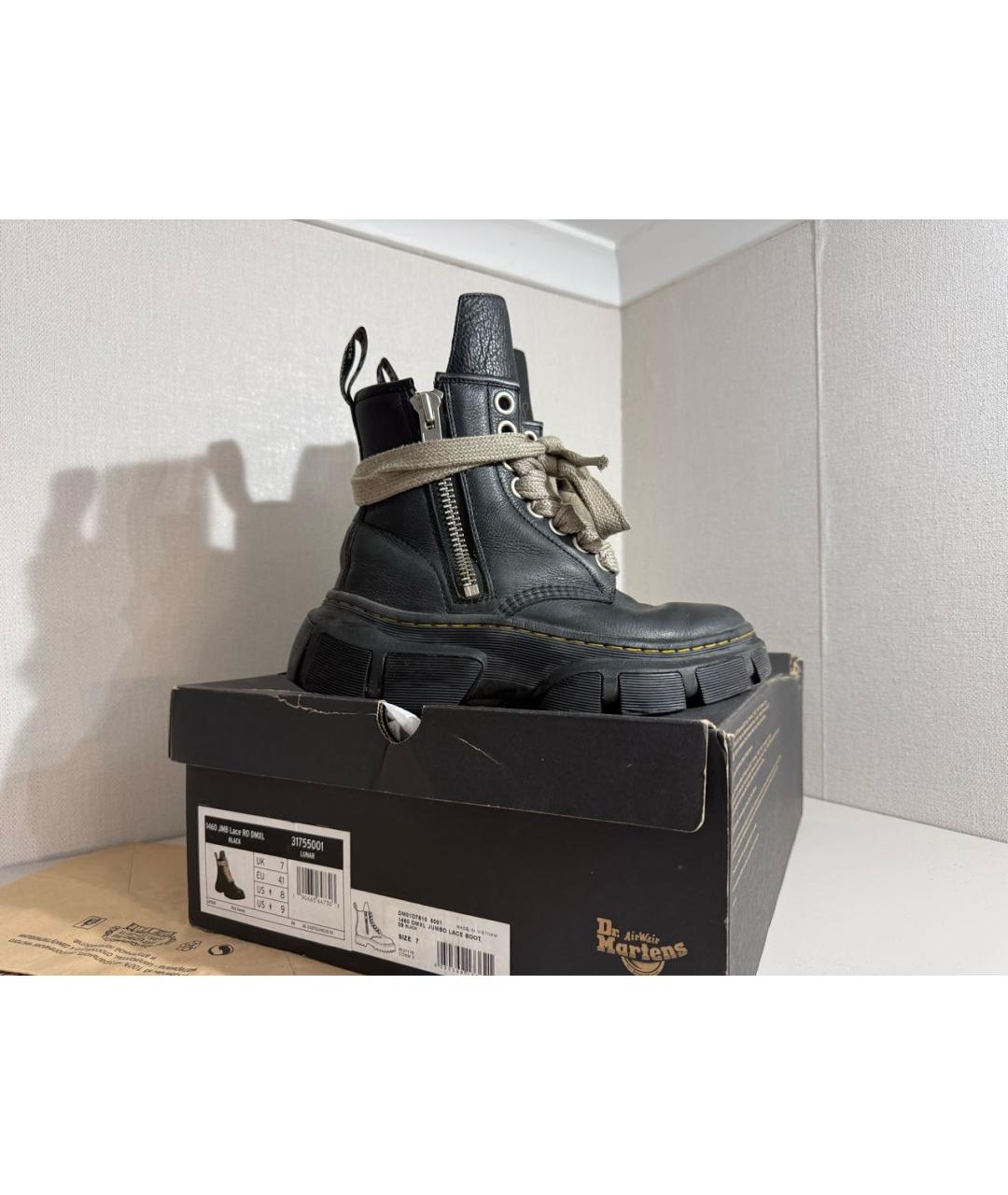 RICK OWENS Черные кожаные высокие ботинки, фото 4