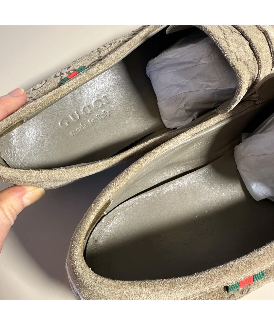 GUCCI Бежевые замшевые мокасины, фото 7