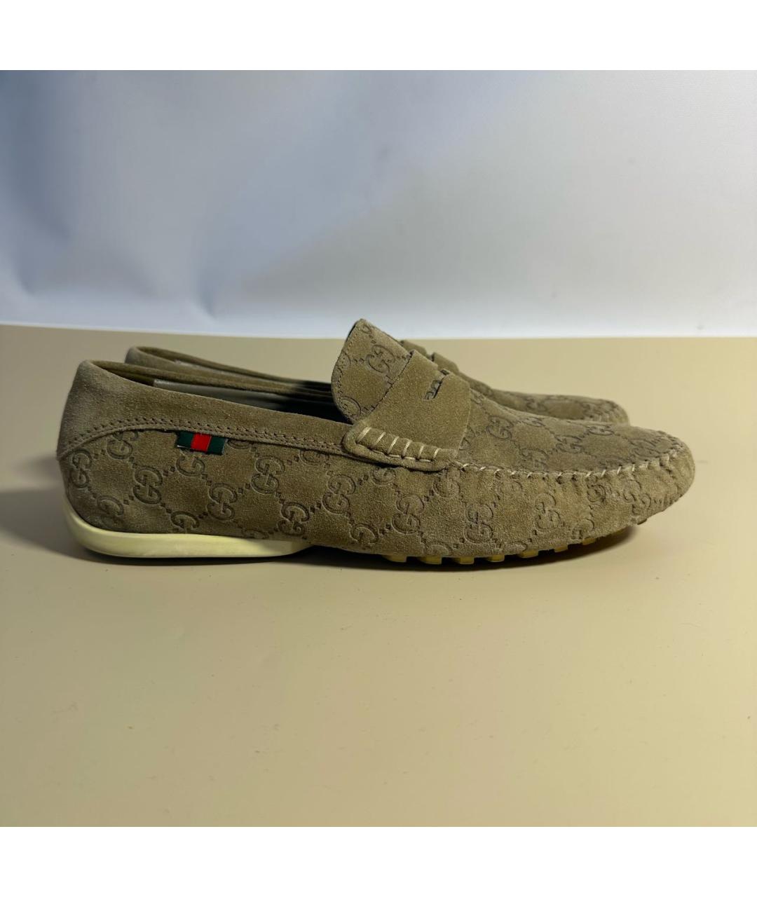 GUCCI Бежевые замшевые мокасины, фото 9