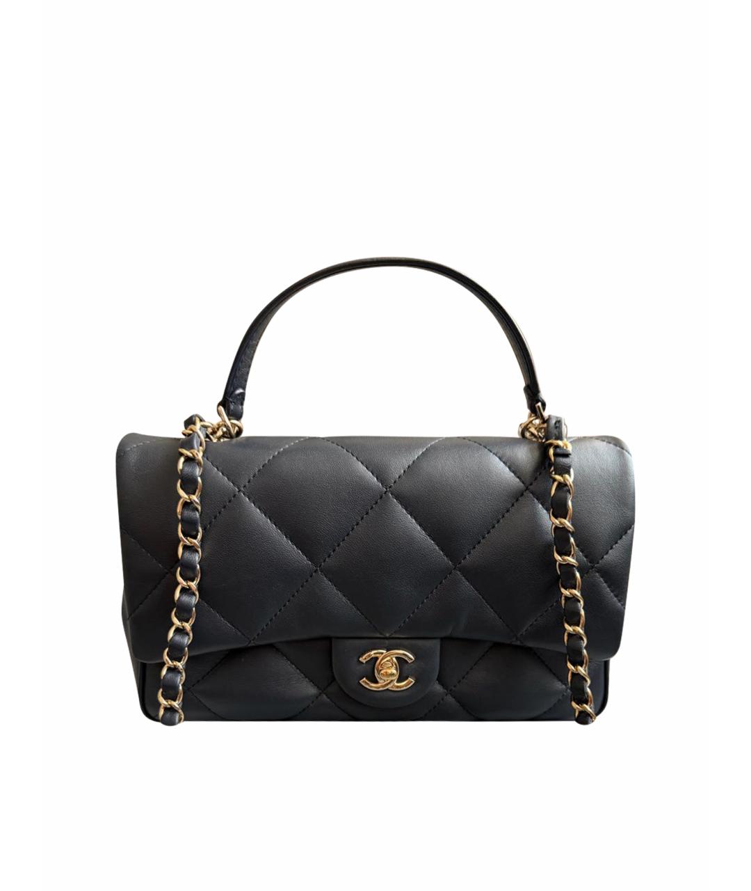 CHANEL Темно-синяя кожаная сумка с короткими ручками, фото 1