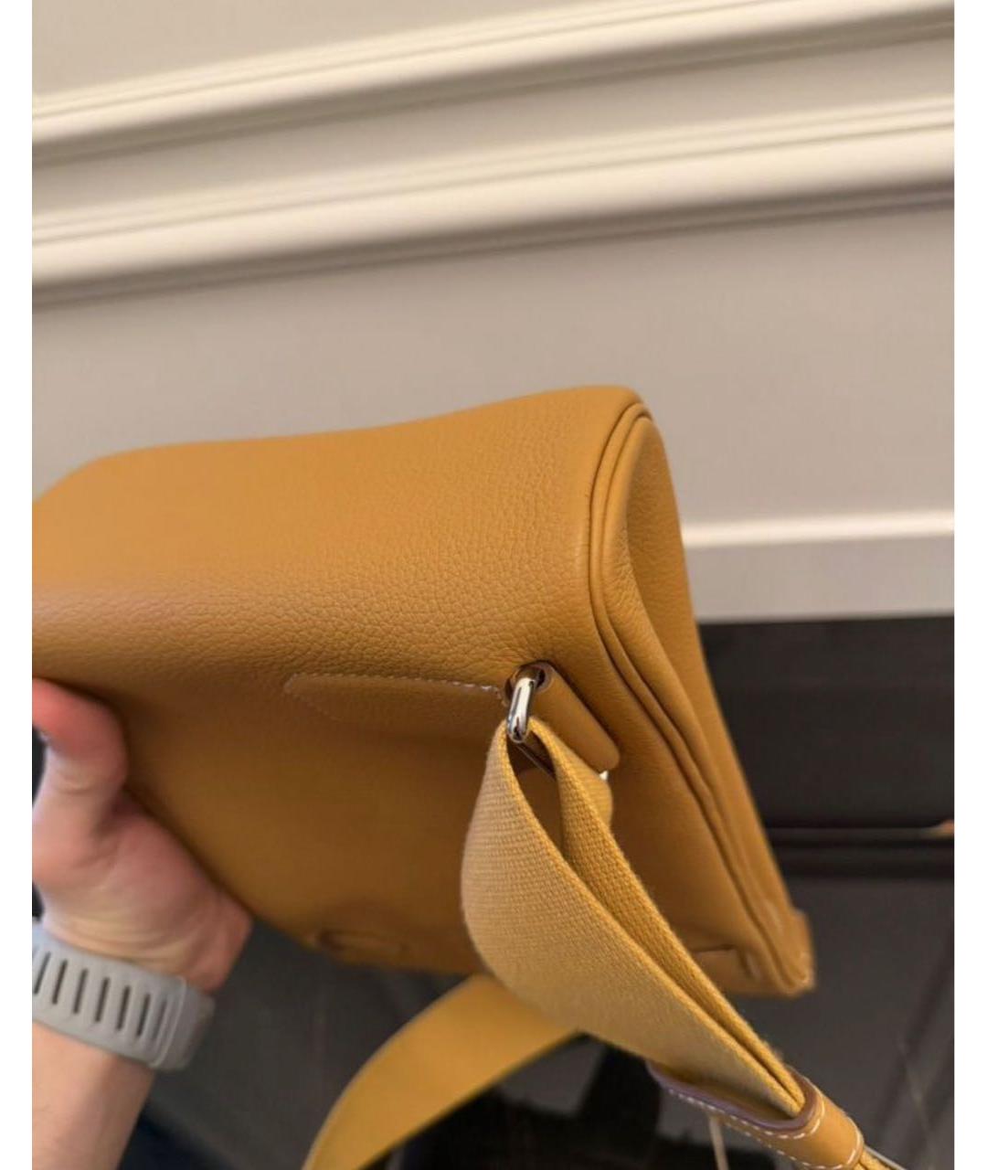 HERMES Горчичная кожаная сумка на плечо, фото 8