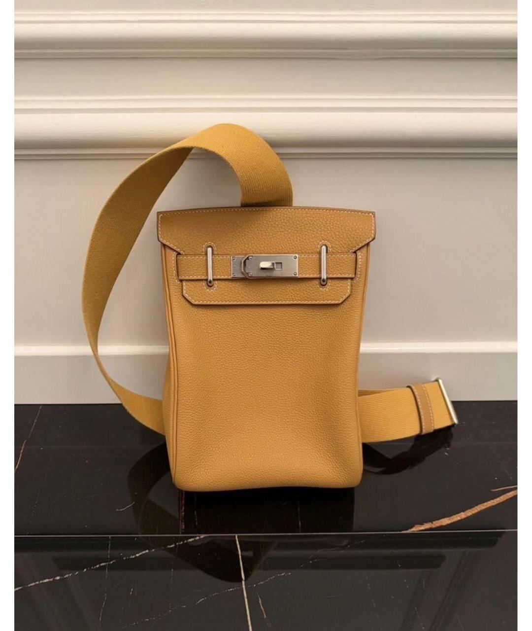HERMES Горчичная кожаная сумка на плечо, фото 9