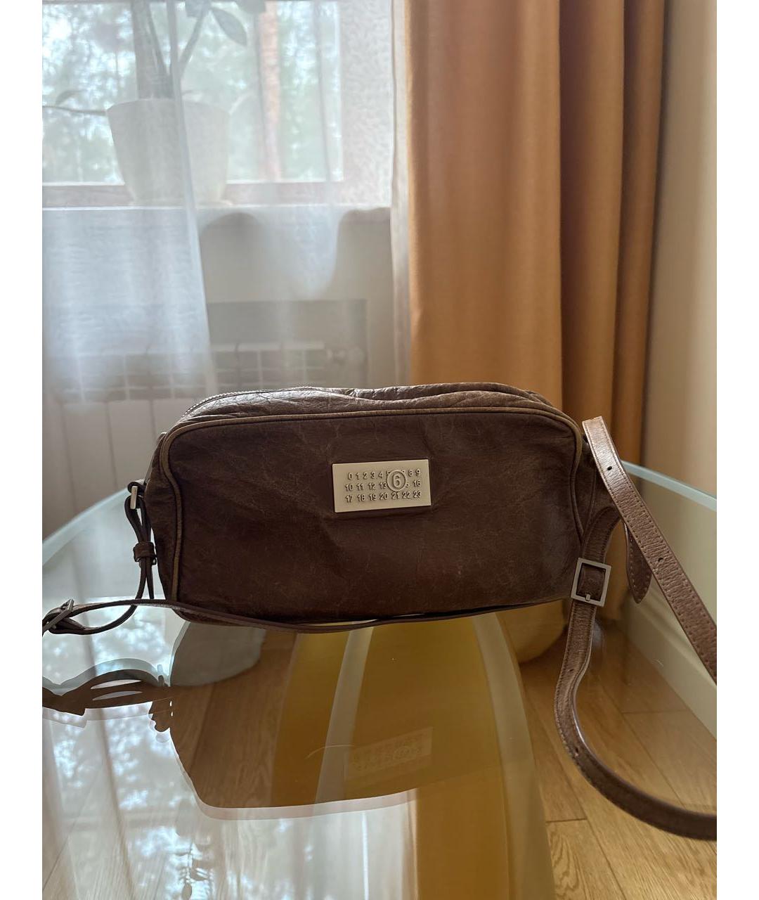 MM6 MAISON MARGIELA Коричневая кожаная сумка через плечо, фото 5