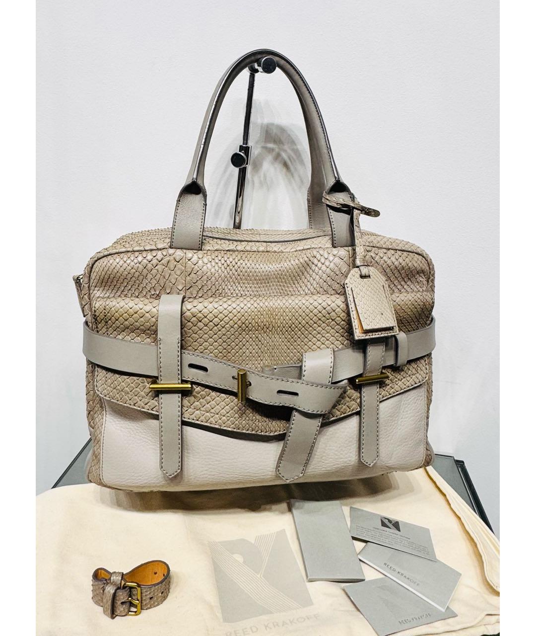 REED KRAKOFF Бежевая сумка с короткими ручками из экзотической кожи, фото 8