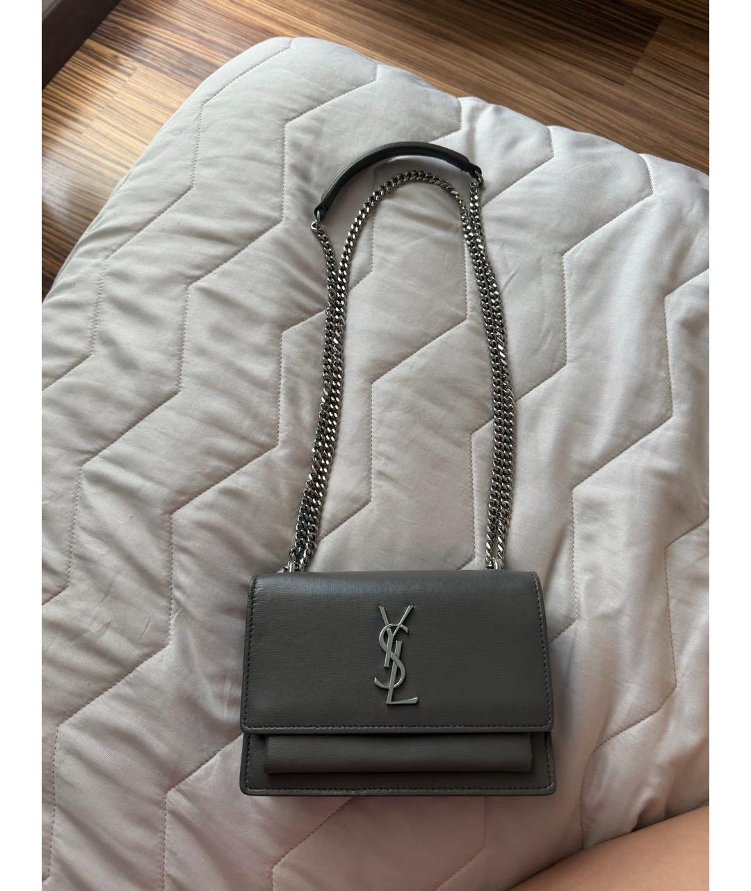 SAINT LAURENT Серая кожаная сумка через плечо, фото 5