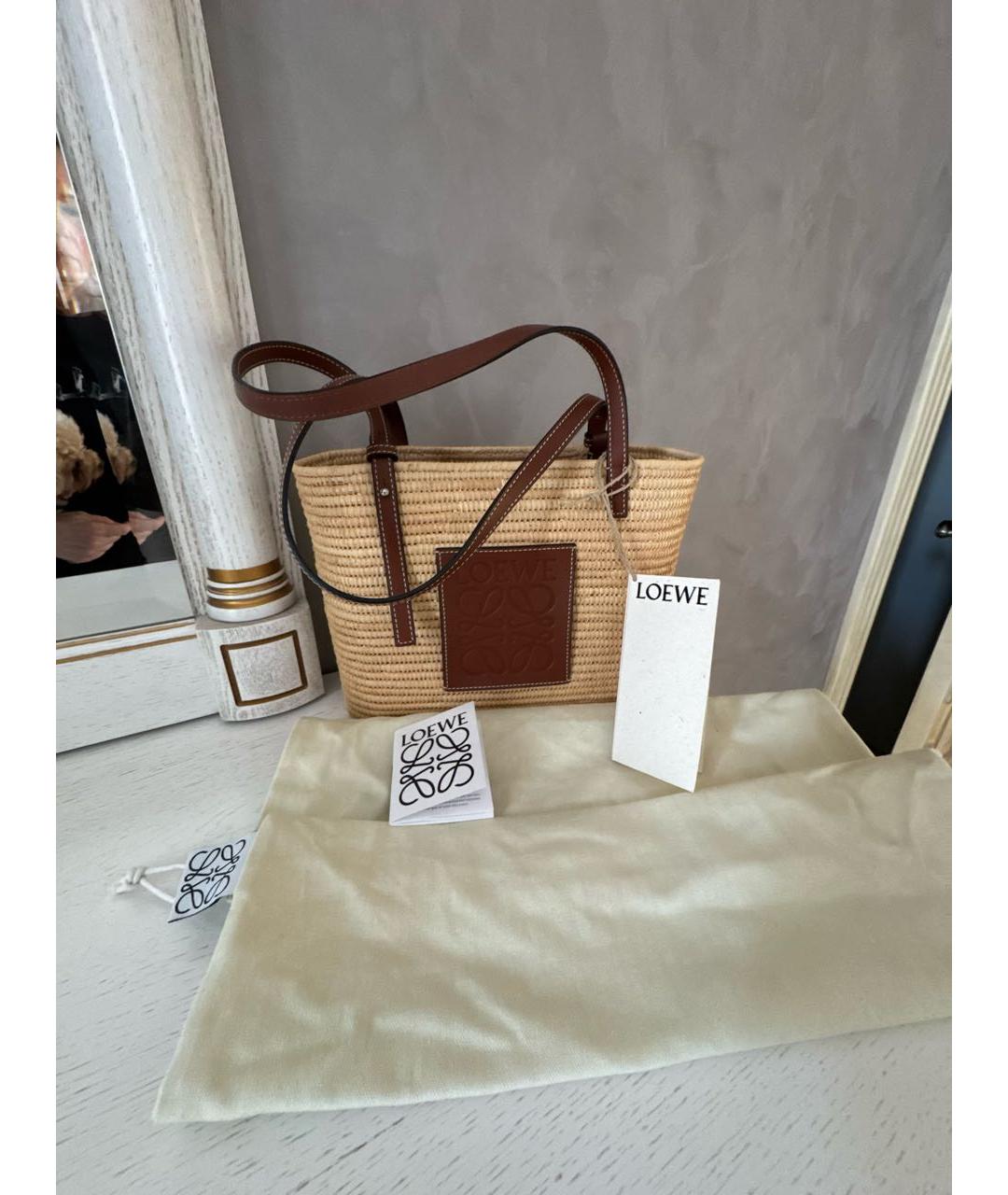 LOEWE Бежевая пелетеная пляжная сумка, фото 5