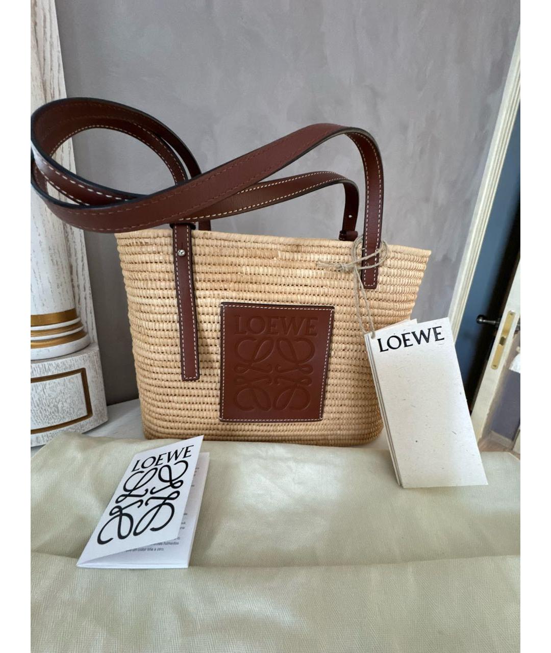 LOEWE Бежевая пелетеная пляжная сумка, фото 4