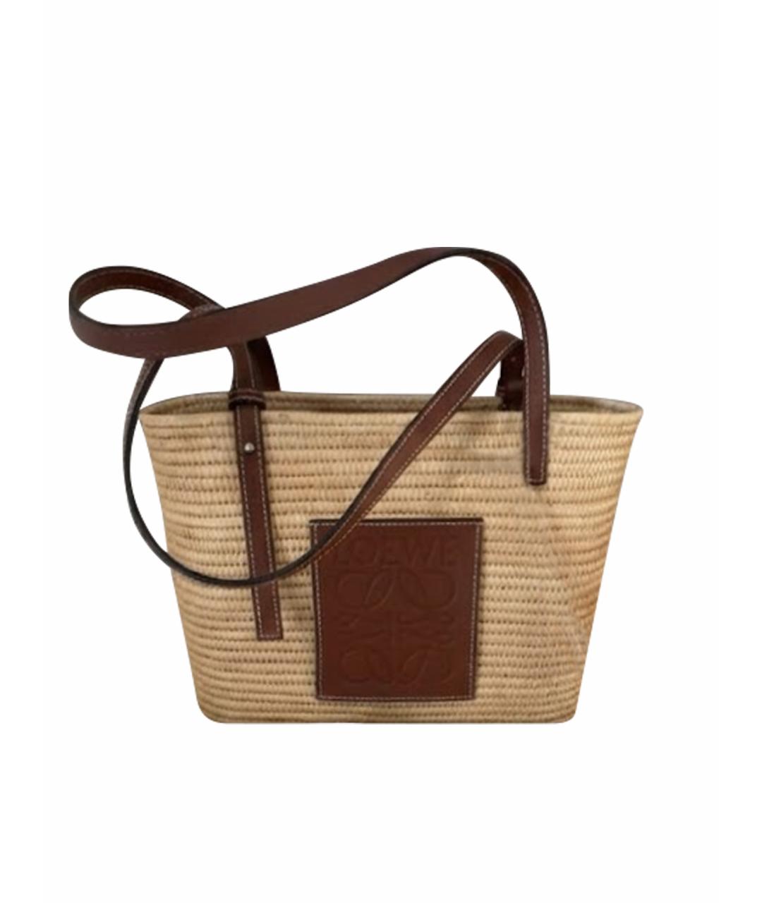 LOEWE Бежевая пелетеная пляжная сумка, фото 1