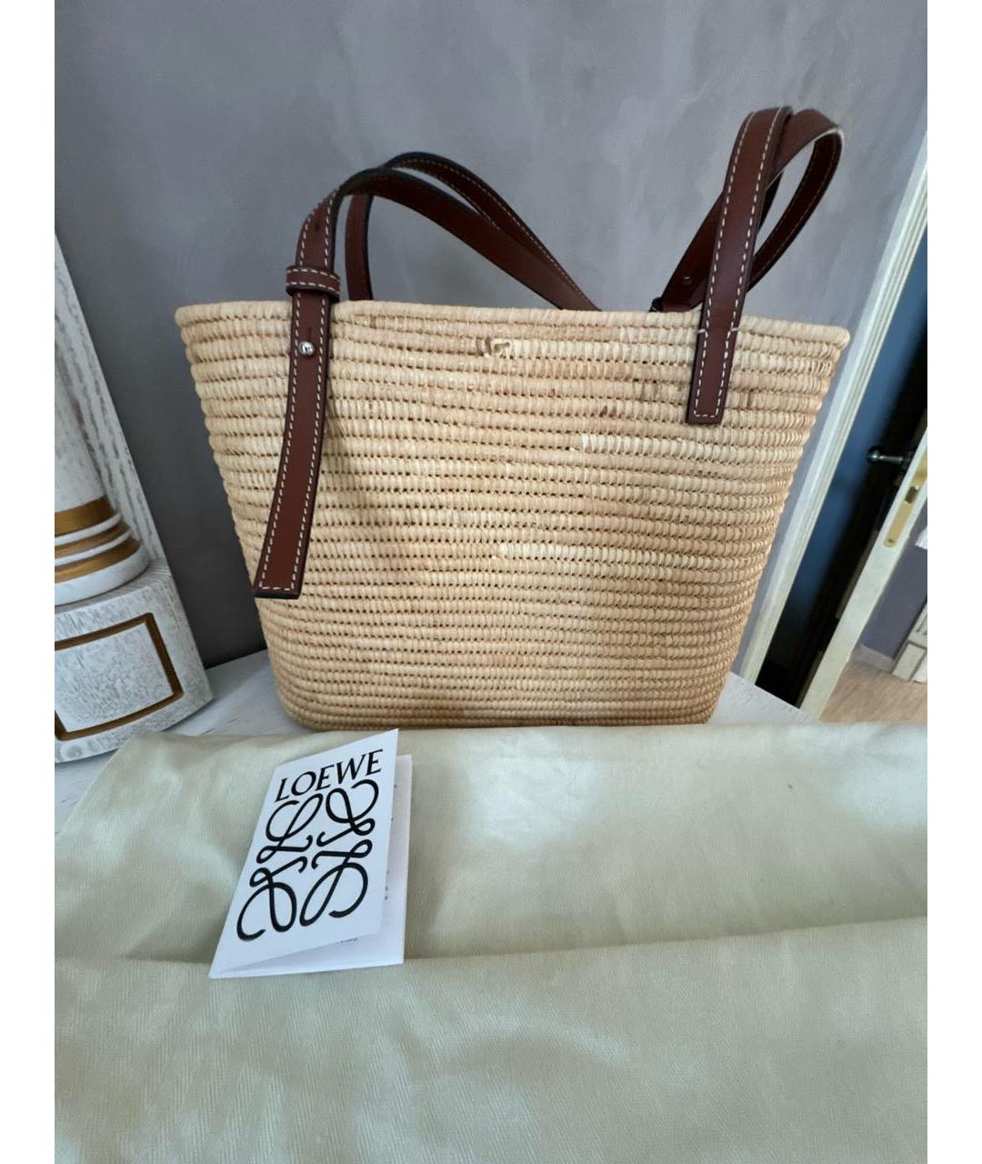 LOEWE Бежевая пелетеная пляжная сумка, фото 3