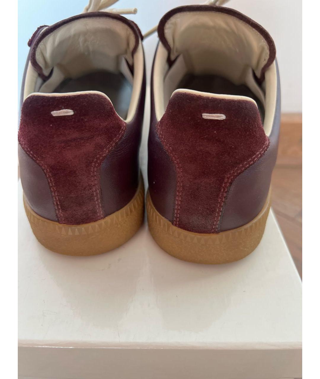 MAISON MARGIELA Бордовые кожаные кроссовки, фото 4