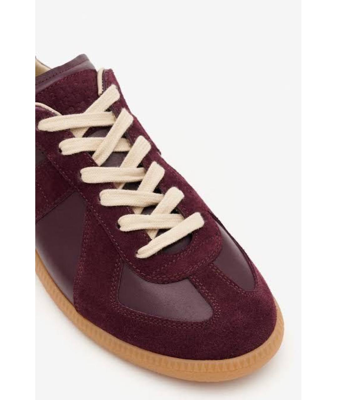MAISON MARGIELA Бордовые кожаные кроссовки, фото 3