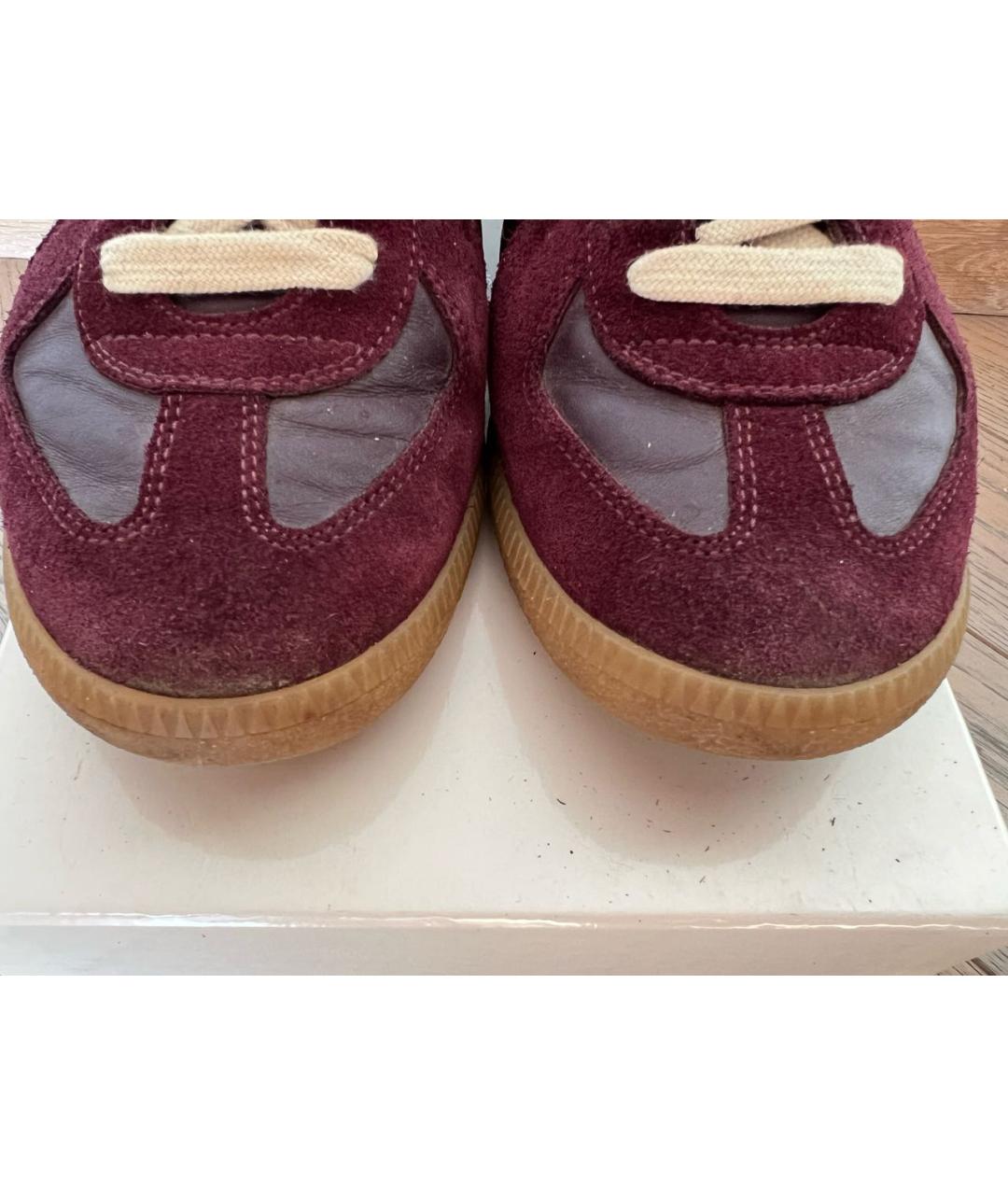 MAISON MARGIELA Бордовые кожаные кроссовки, фото 7