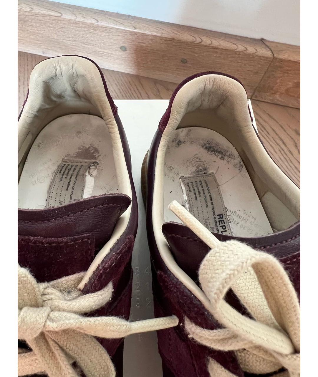 MAISON MARGIELA Бордовые кожаные кроссовки, фото 8