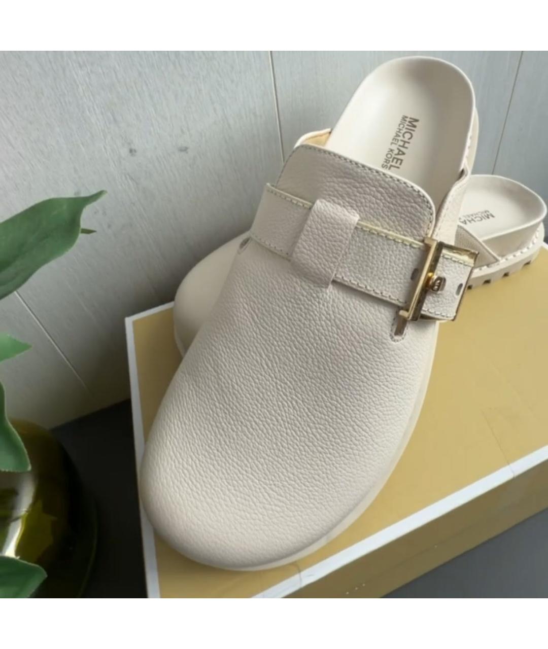 MICHAEL KORS Бежевые кожаные мюли, фото 4